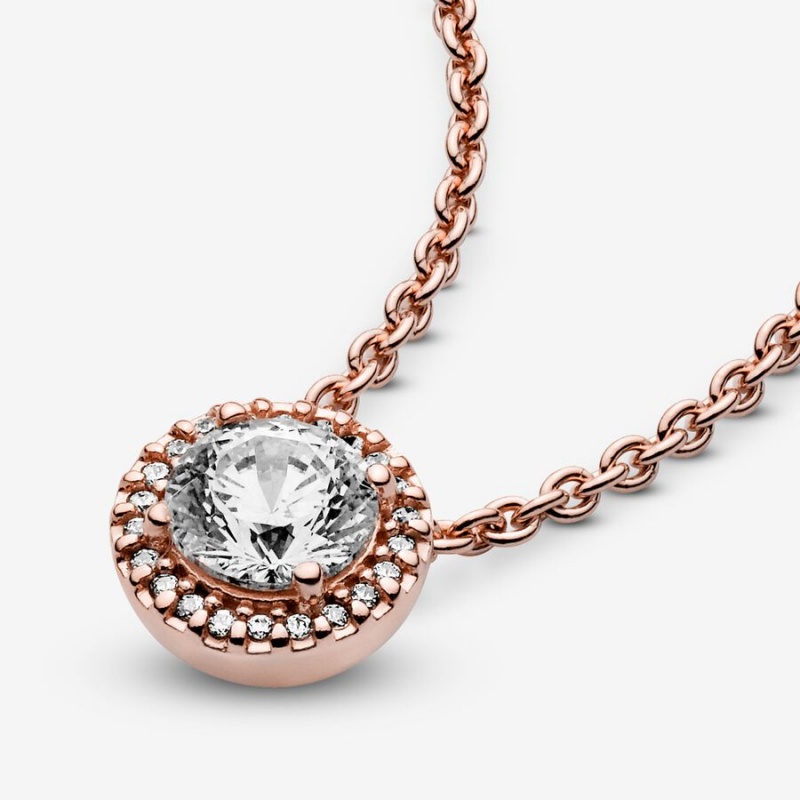 Pandora Round Sparkle Halo Chain Necklaces Rose Gold Plated | 7108-TXUNA