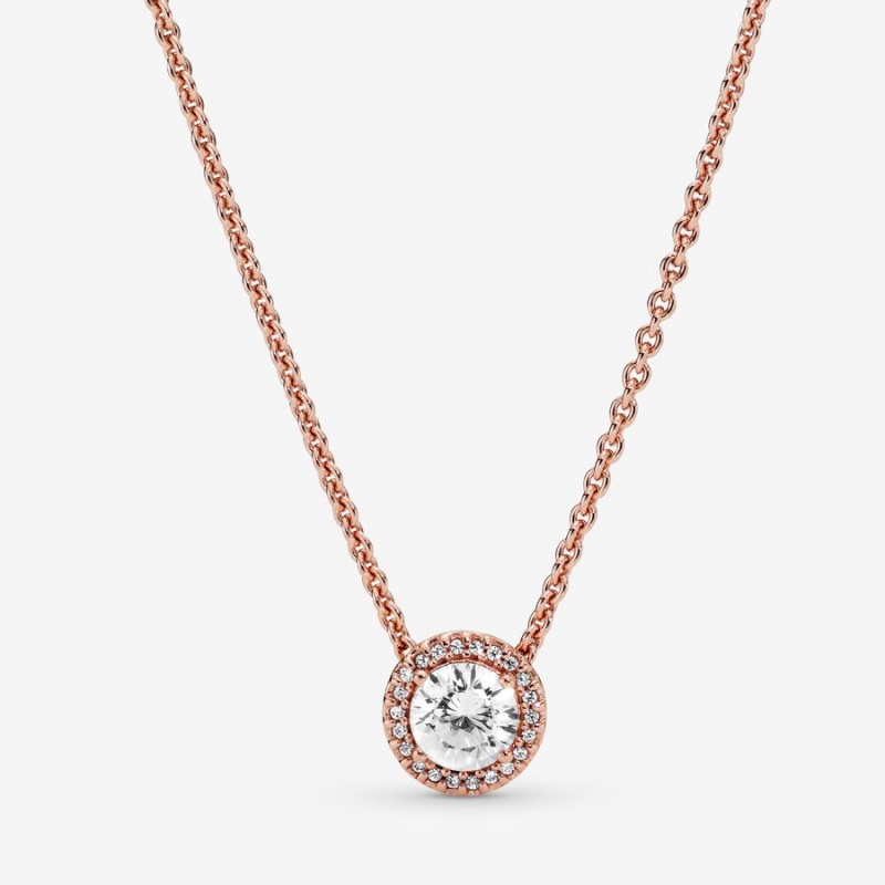 Pandora Round Sparkle Halo Chain Necklaces Rose Gold Plated | 7108-TXUNA