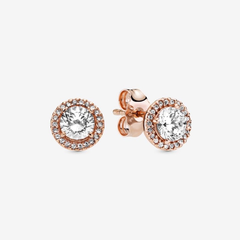 Pandora Round Sparkle Halos Stud Earrings Rose Gold Plated | 5641-ORMIY