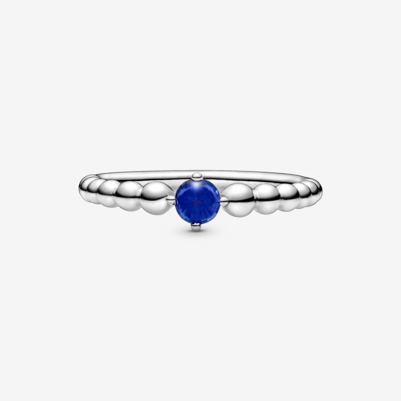 Pandora September Sea Blue Beaded Birthstone Rings Sterling Silver | 8591-DPZUL