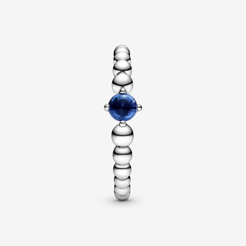 Pandora September Sea Blue Beaded Birthstone Rings Sterling Silver | 8591-DPZUL