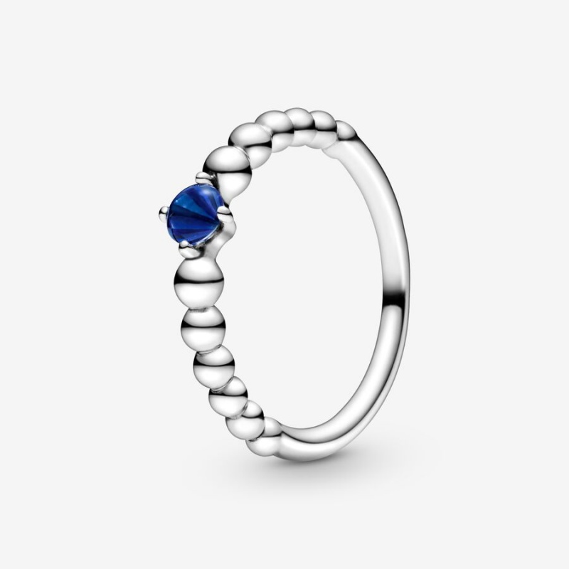 Pandora September Sea Blue Beaded Birthstone Rings Sterling Silver | 8591-DPZUL