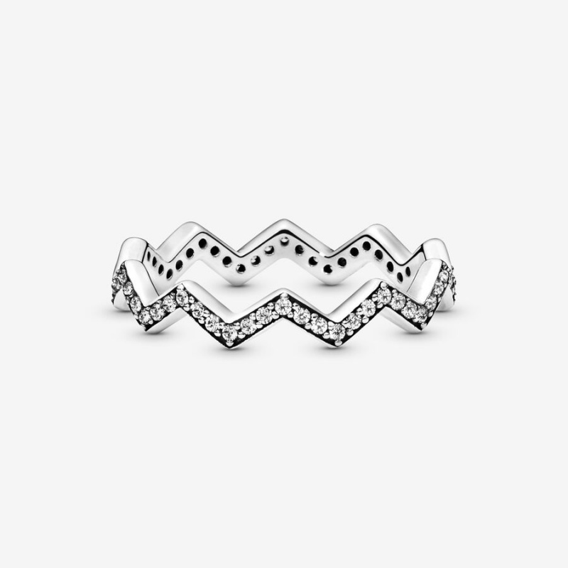 Pandora Shimmering Zigzag Stackable Rings Sterling Silver | 0934-GRTKB