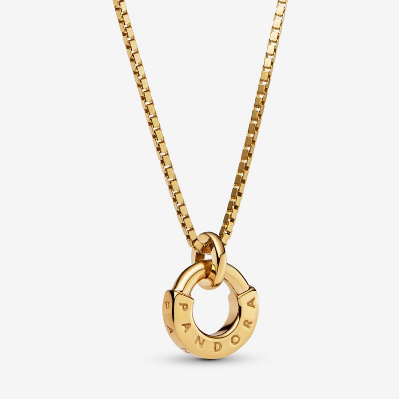 Pandora Signature I-D Collier Pendant Necklaces Gold | 8952-ARGZY