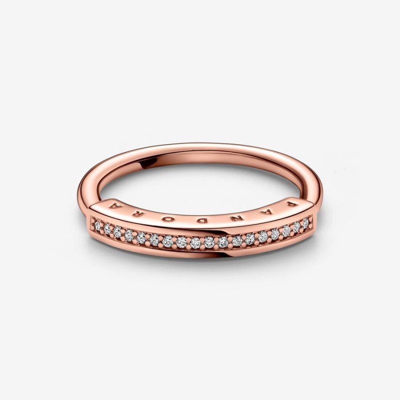 Pandora Signature I-D Pavé Stackable Rings Rose Gold Plated | 8936-LQZHF