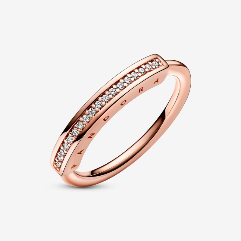 Pandora Signature I-D Pavé Stackable Rings Rose Gold Plated | 8936-LQZHF