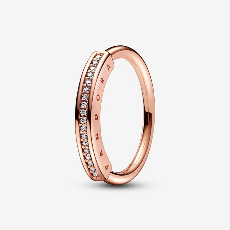 Pandora Signature I-D Pavé Stackable Rings Rose Gold Plated | 8936-LQZHF