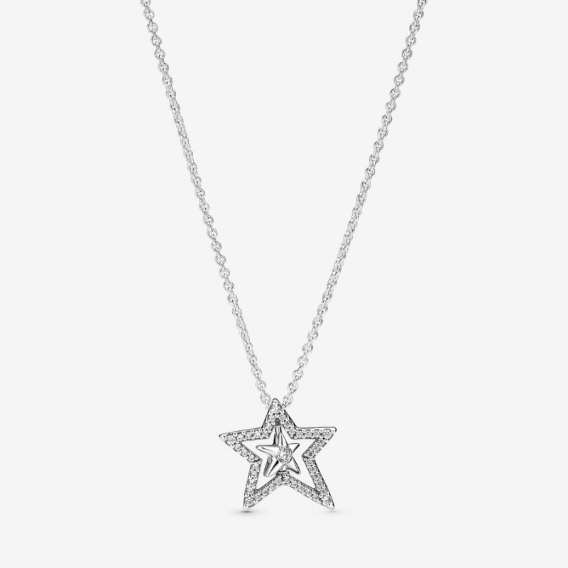 Pandora Sparkling Asymetric Star Jewelry Gift Set Pendant Necklaces Sterling Silver | 0897-NCSOK