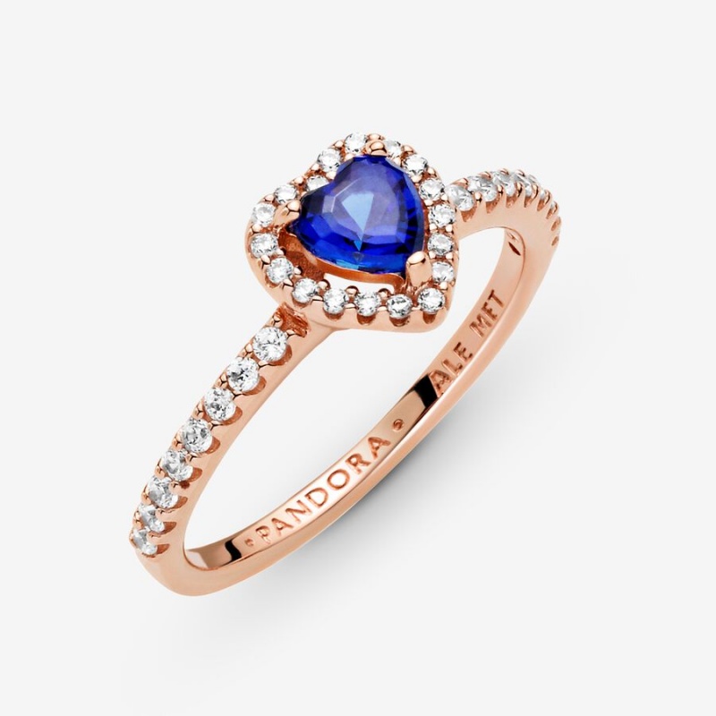 Pandora Sparkling Blue Elevated Halo & Solitaire Rings Rose Gold Plated | 9157-PBIOZ