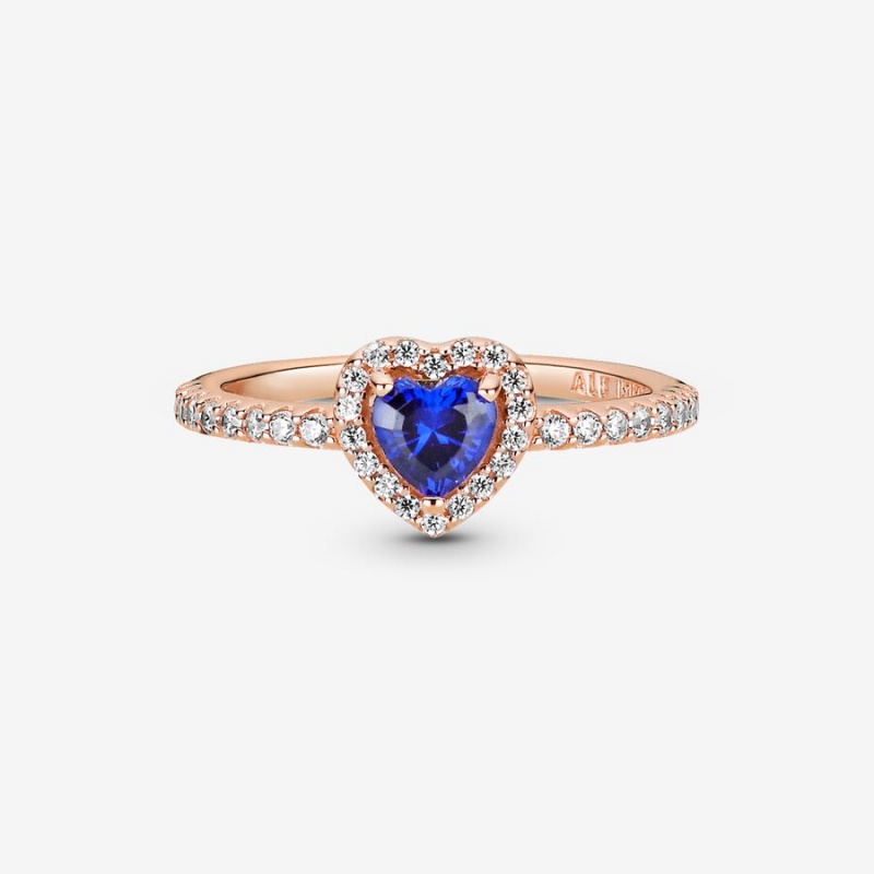 Pandora Sparkling Blue Elevated Halo & Solitaire Rings Rose Gold Plated | 9157-PBIOZ