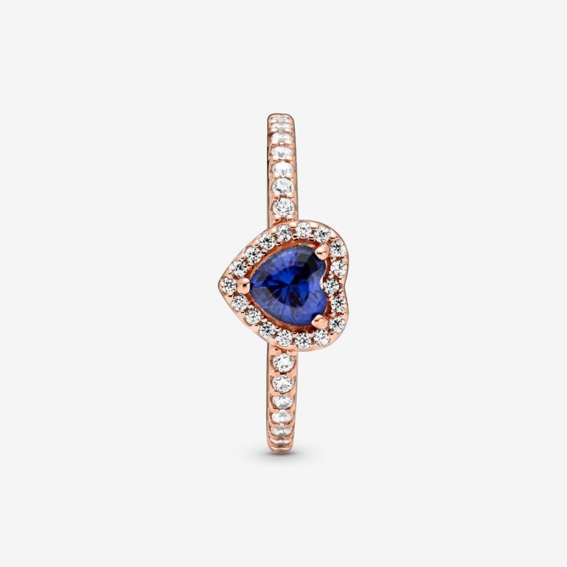 Pandora Sparkling Blue Elevated Halo & Solitaire Rings Rose Gold Plated | 9157-PBIOZ