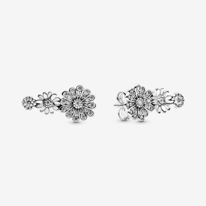 Pandora Sparkling Daisy Flower Trios Stud Earrings Sterling Silver | 1072-KVWTJ