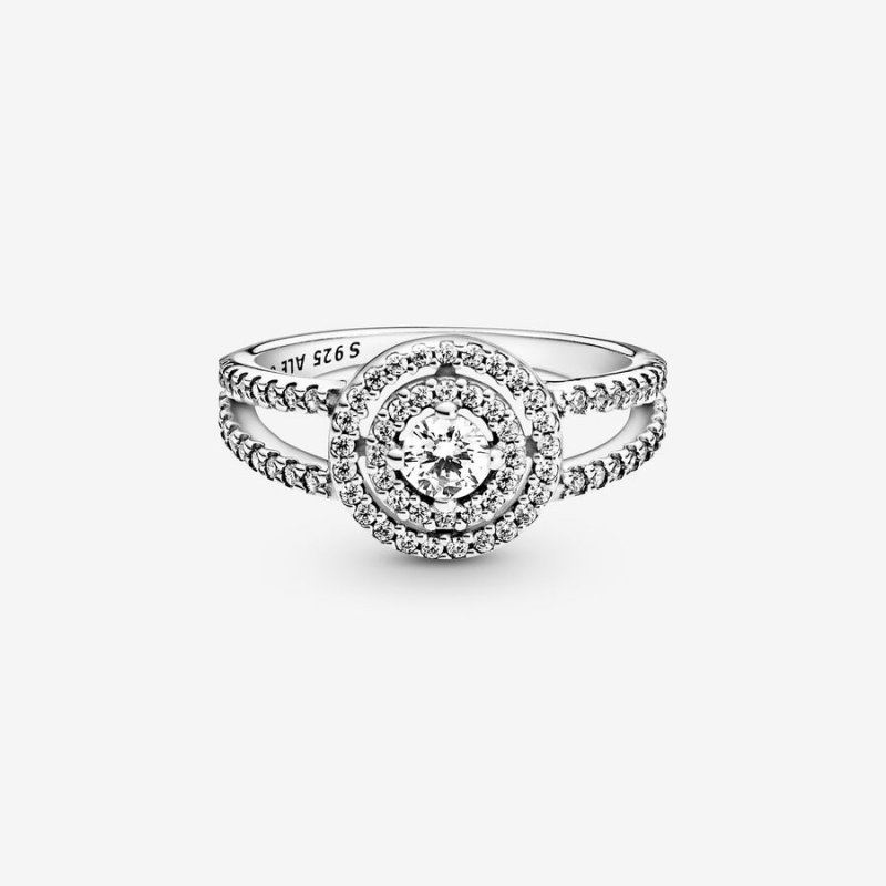 Pandora Sparkling Double Halo Halo & Solitaire Rings Sterling Silver | 9875-NAIYB