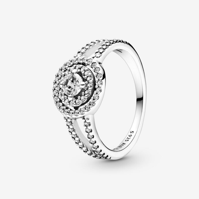 Pandora Sparkling Double Halo Halo & Solitaire Rings Sterling Silver | 9875-NAIYB