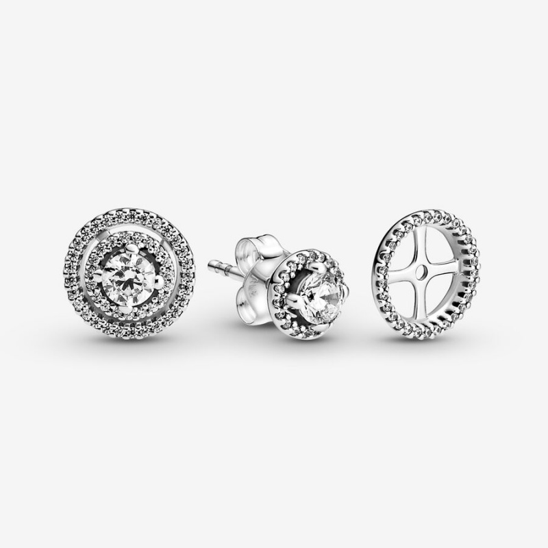 Pandora Sparkling Double Halos Stud Earrings Sterling Silver | 4109-RKMZL