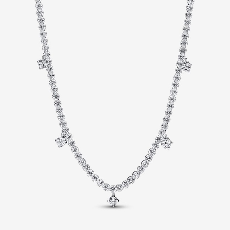 Pandora Sparkling Drop Collier Chain Necklaces Sterling Silver | 5862-MKPDT