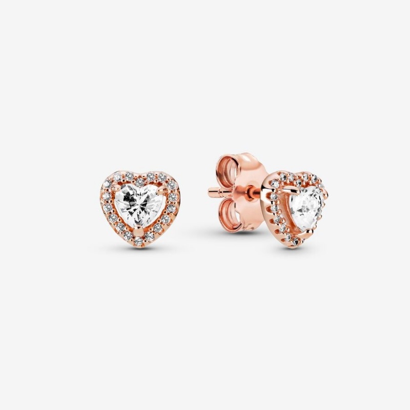 Pandora Sparkling Elevated Hearts Stud Earrings Rose Gold Plated | 8309-SVEFB