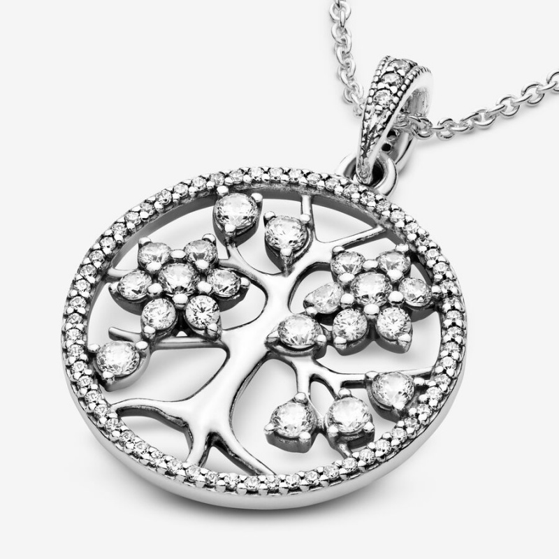 Pandora Sparkling Family Tree Chain Necklaces Sterling Silver | 8045-AFVWP