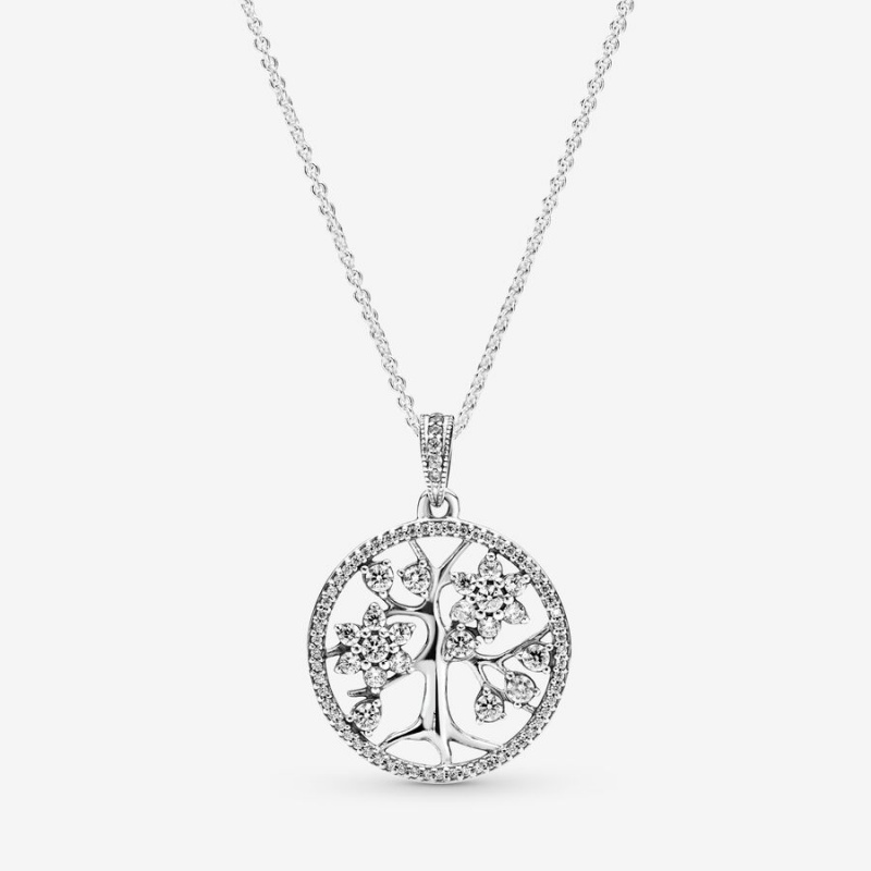 Pandora Sparkling Family Tree Chain Necklaces Sterling Silver | 8045-AFVWP