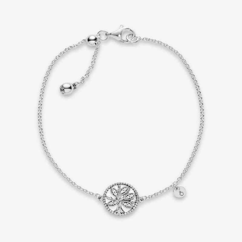 Pandora Sparkling Family Tree Slider Chain Bracelets Sterling Silver | 6254-DKVPT