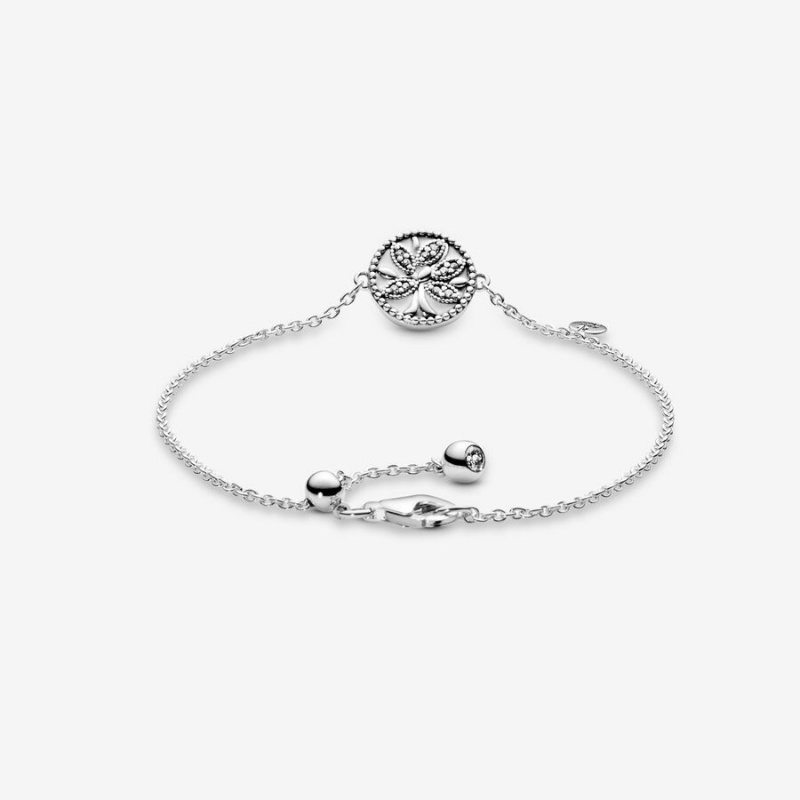 Pandora Sparkling Family Tree Slider Chain Bracelets Sterling Silver | 6254-DKVPT