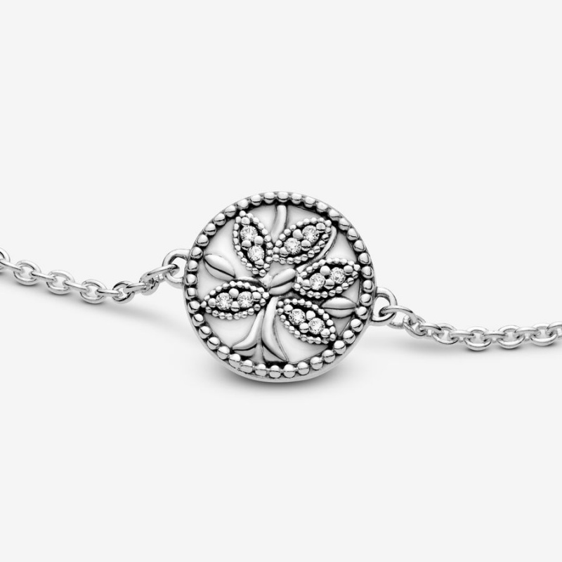 Pandora Sparkling Family Tree Slider Chain Bracelets Sterling Silver | 6254-DKVPT