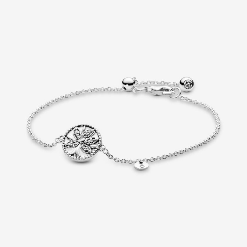 Pandora Sparkling Family Tree Slider Chain Bracelets Sterling Silver | 6254-DKVPT