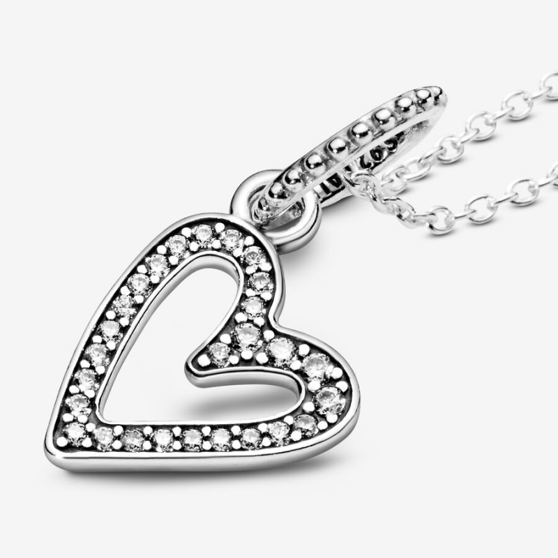 Pandora Sparkling Freehand Heart Pendant Necklaces Sterling Silver | 5971-FHYZW