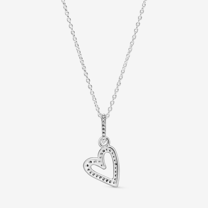 Pandora Sparkling Freehand Heart Pendant Necklaces Sterling Silver | 5971-FHYZW