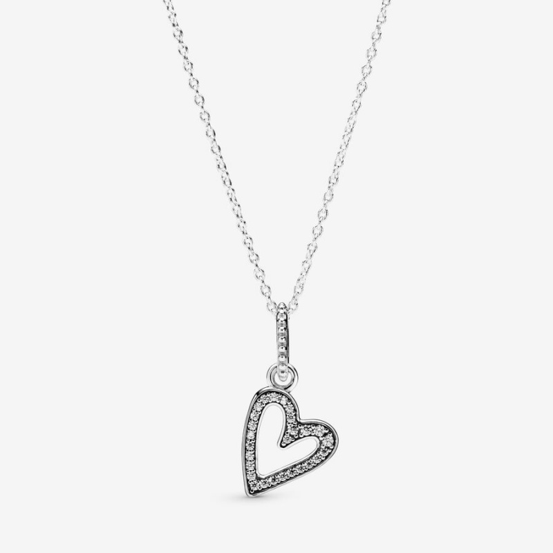 Pandora Sparkling Freehand Heart Pendant Necklaces Sterling Silver | 5971-FHYZW