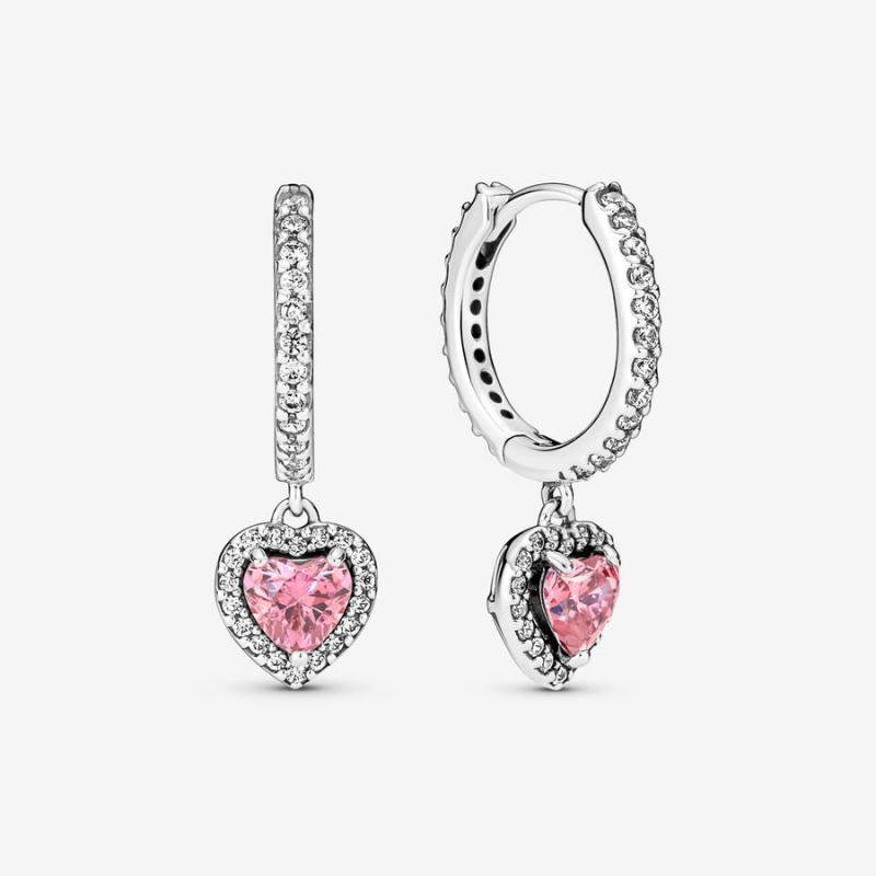 Pandora Sparkling Halo Heart Hoop Earrings Sterling Silver | 9512-DCXJO