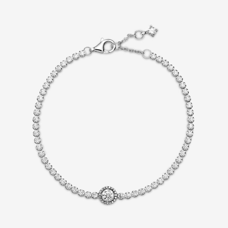 Pandora Sparkling Halo Tennis Non-charm Bracelets Sterling Silver | 6071-SJGUB