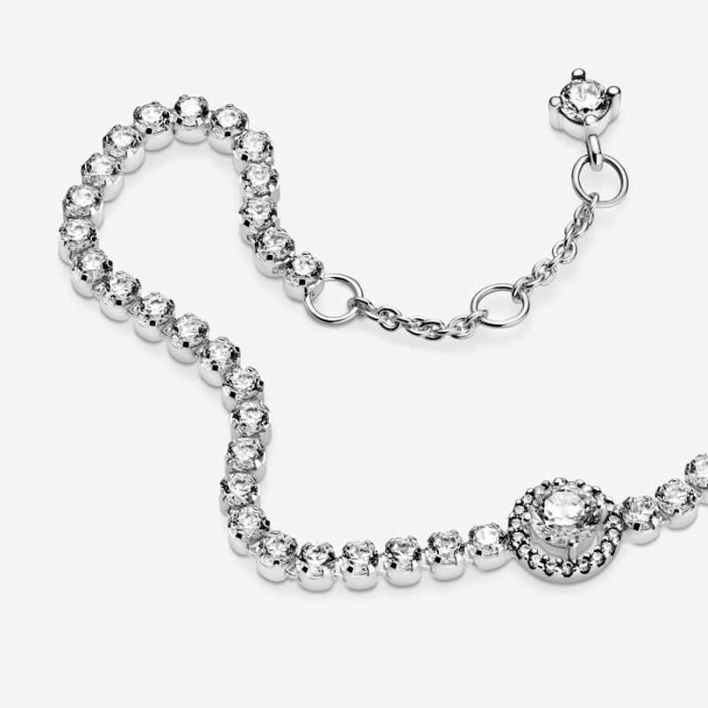 Pandora Sparkling Halo Tennis Non-charm Bracelets Sterling Silver | 6071-SJGUB