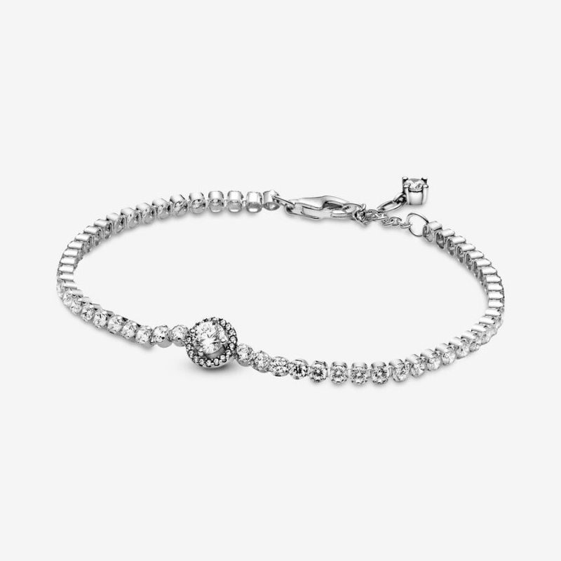 Pandora Sparkling Halo Tennis Non-charm Bracelets Sterling Silver | 6071-SJGUB