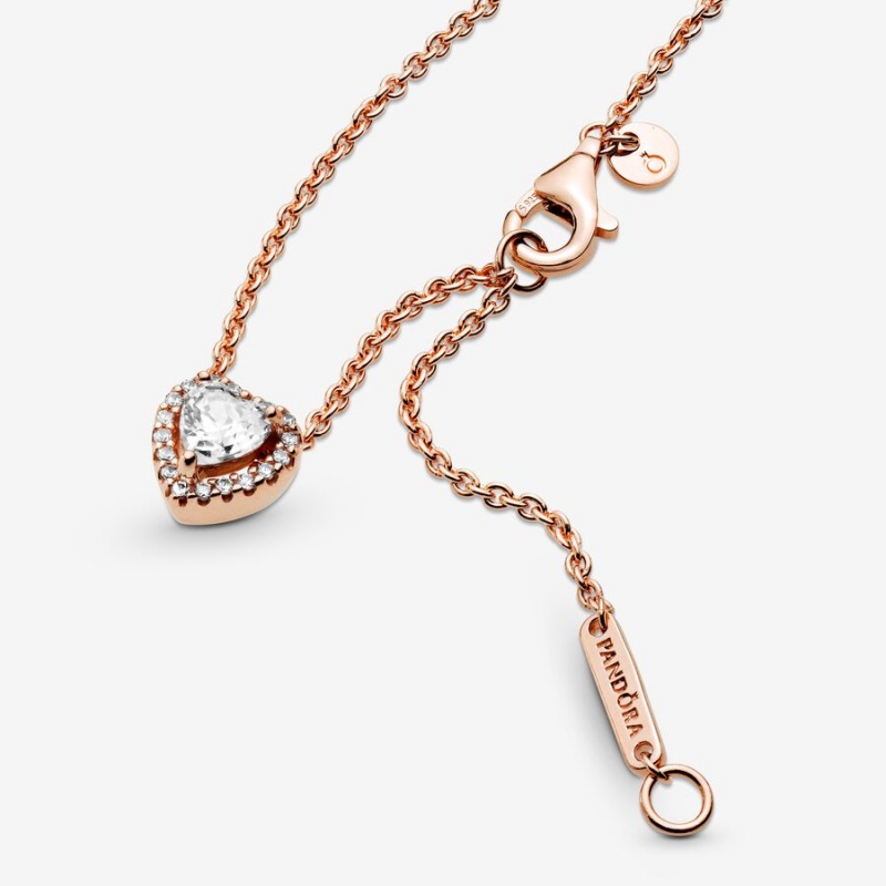 Pandora Sparkling Heart Collier Pendant Necklaces Rose Gold Plated | 3027-DCTMN