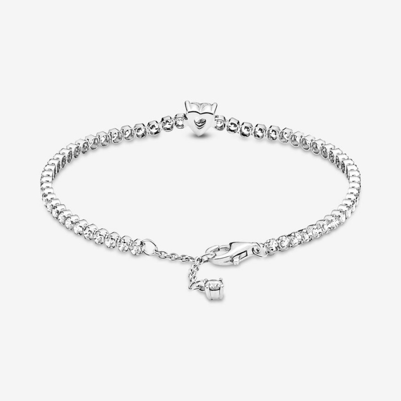 Pandora Sparkling Heart Tennis Chain Bracelets Sterling Silver | 0671-VBARI