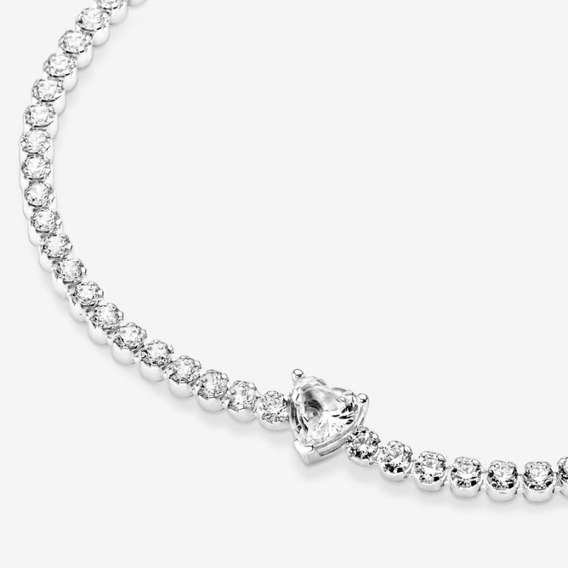 Pandora Sparkling Heart Tennis Chain Bracelets Sterling Silver | 0671-VBARI