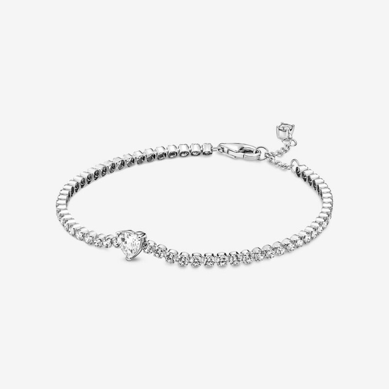 Pandora Sparkling Heart Tennis Chain Bracelets Sterling Silver | 0671-VBARI