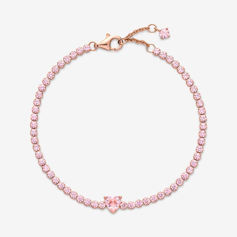 Pandora Sparkling Heart Tennis Non-charm Bracelets Rose Gold Plated | 6953-UILYO