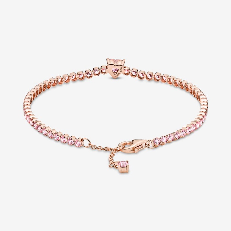 Pandora Sparkling Heart Tennis Non-charm Bracelets Rose Gold Plated | 6953-UILYO