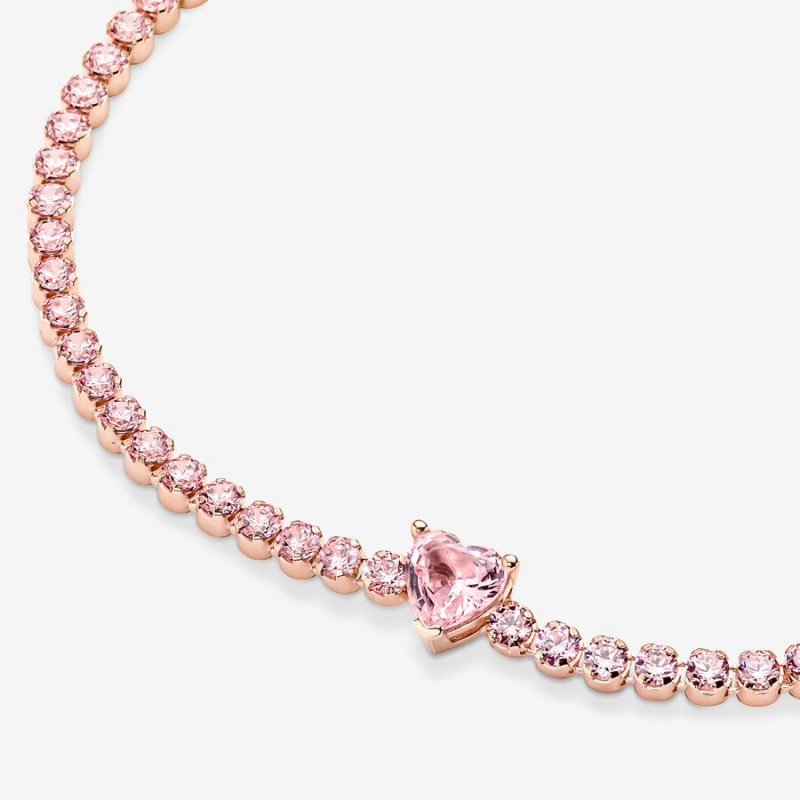 Pandora Sparkling Heart Tennis Non-charm Bracelets Rose Gold Plated | 6953-UILYO