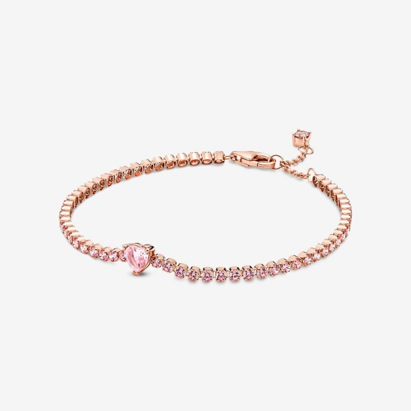 Pandora Sparkling Heart Tennis Non-charm Bracelets Rose Gold Plated | 6953-UILYO