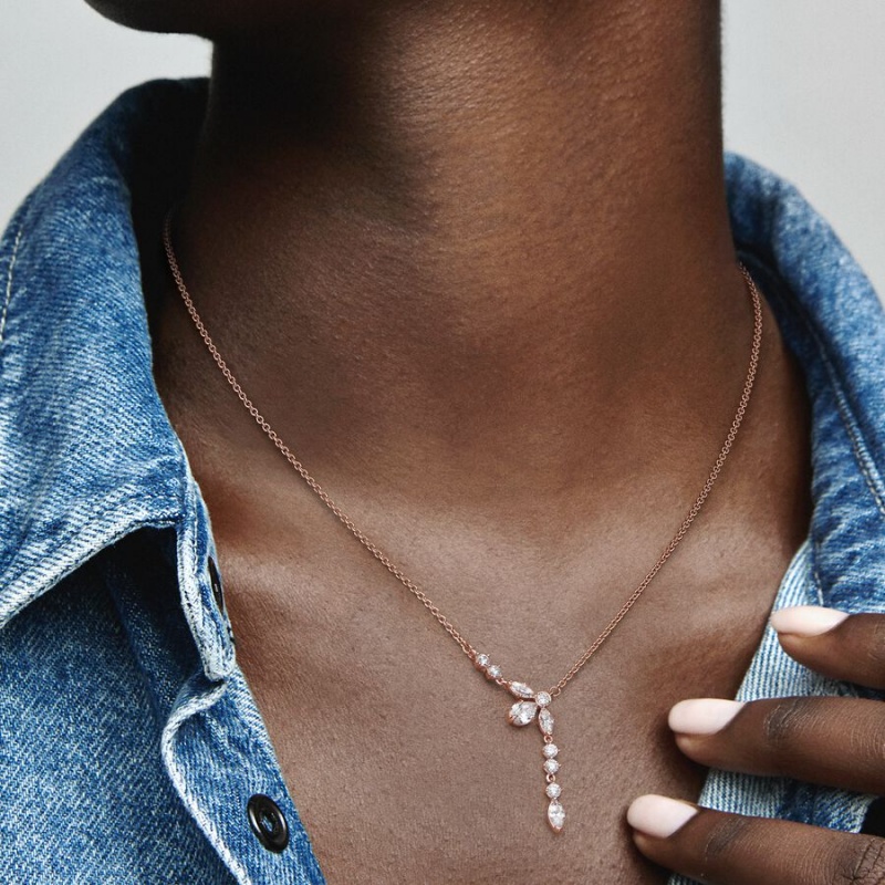 Pandora Sparkling Herbarium Cluster Drop Collier Chain Necklaces Rose Gold Plated | 5419-UXJTZ