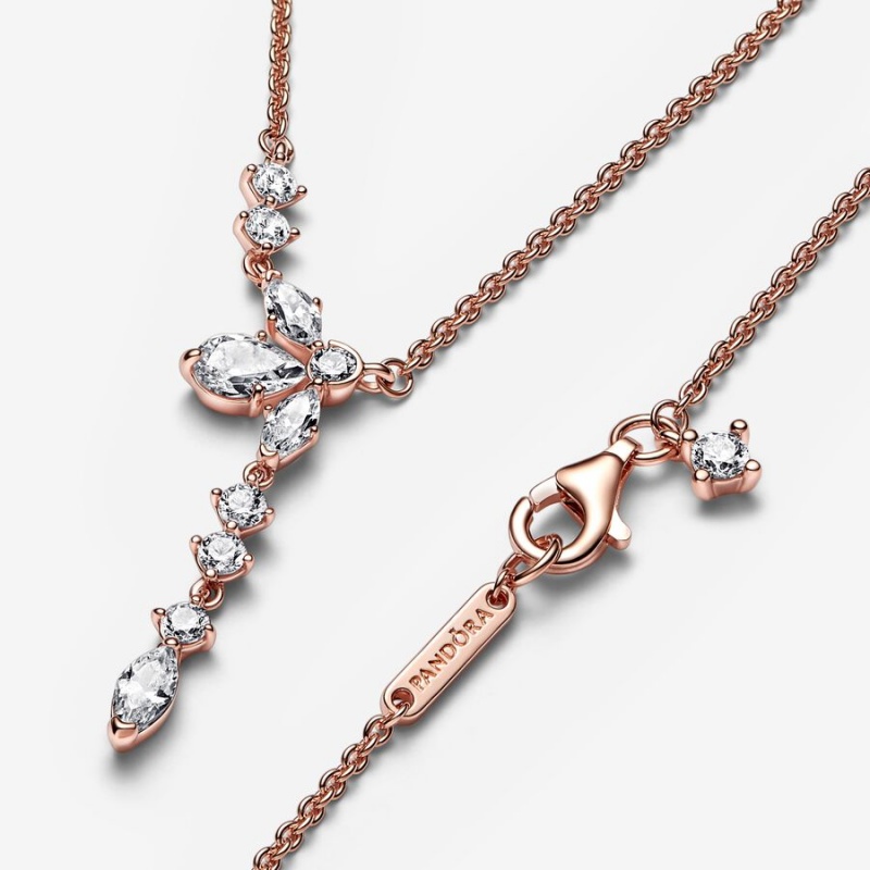 Pandora Sparkling Herbarium Cluster Drop Collier Chain Necklaces Rose Gold Plated | 5419-UXJTZ