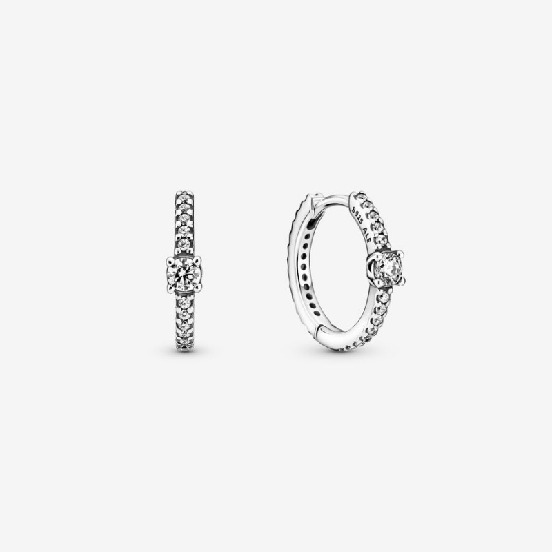 Pandora Sparkling Hoop Earrings Sterling Silver | 7194-SJFRQ