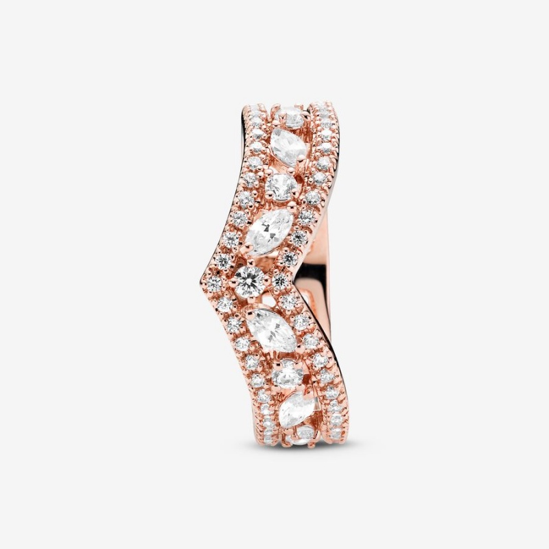 Pandora Sparkling Marquise Double Wishbone Statement Rings Rose Gold Plated | 2150-DKGMH