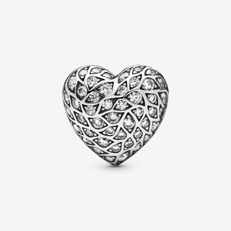 Pandora Sparkling Pattern Heart Single Stud Earrings Sterling Silver | 4685-URTXD