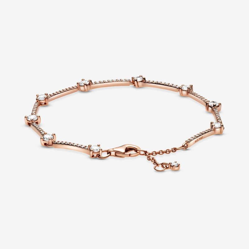 Pandora Sparkling Pavé Bars Chain Bracelets Rose Gold Plated | 8543-NRBVU