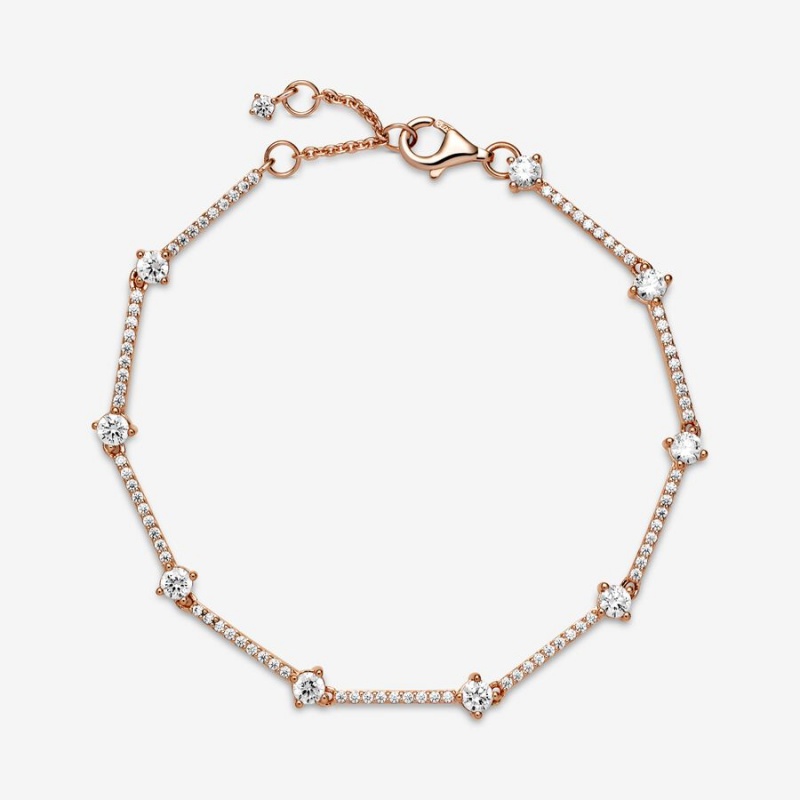 Pandora Sparkling Pavé Bars Chain Bracelets Rose Gold Plated | 8543-NRBVU