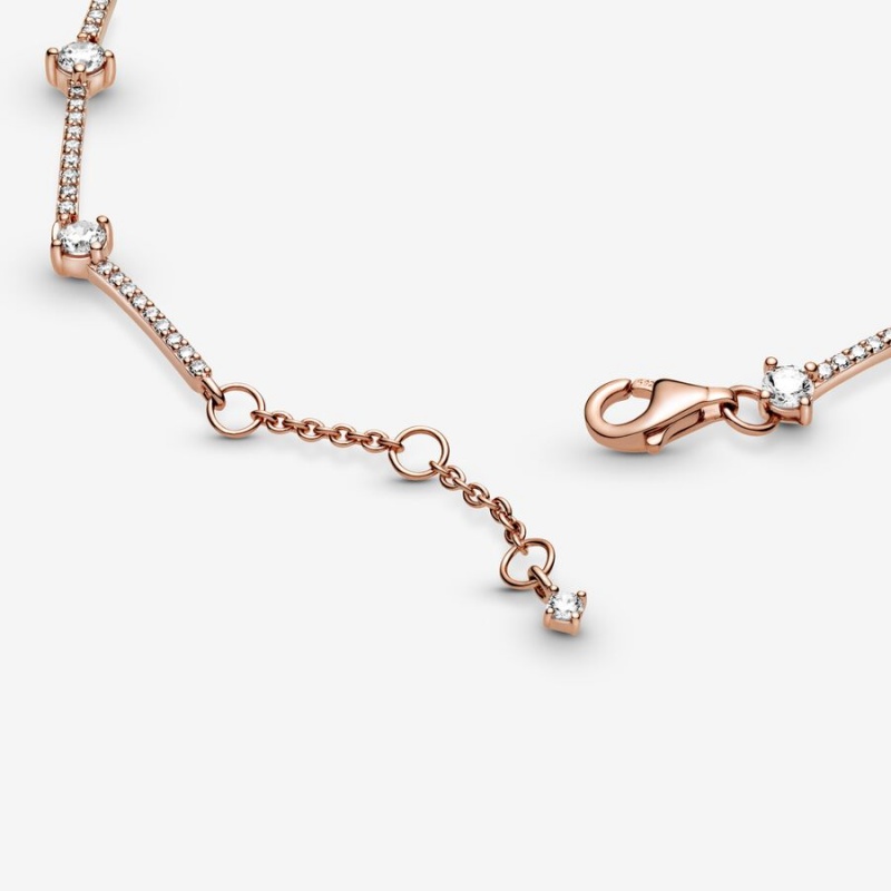 Pandora Sparkling Pavé Bars Chain Bracelets Rose Gold Plated | 8543-NRBVU